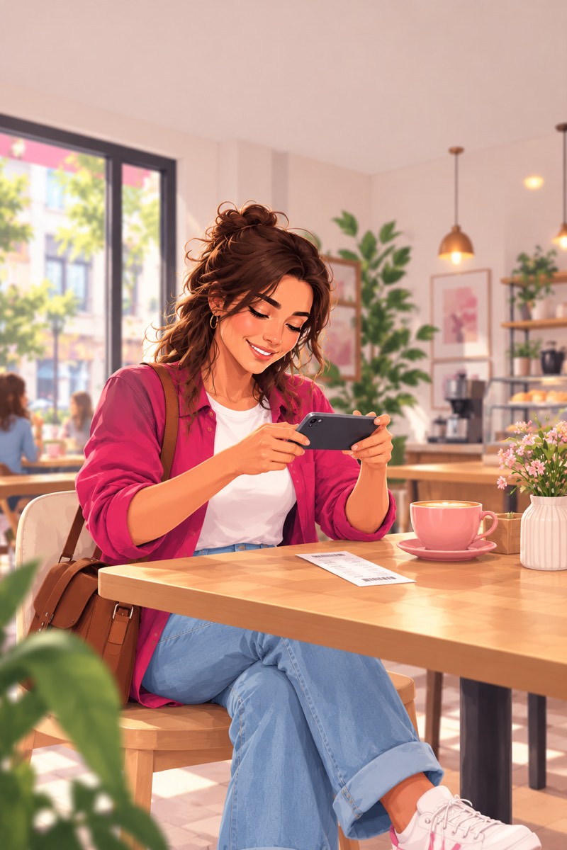 Een starter in een koffiezaak maakt met de telefoon een foto van een kassabon